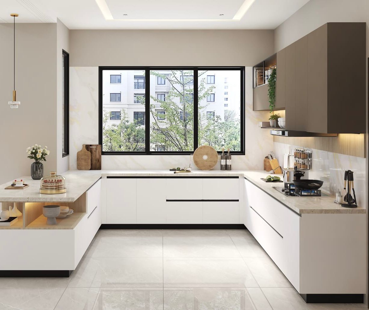 White & Grey L-Shaped Kitchen, Kanpur